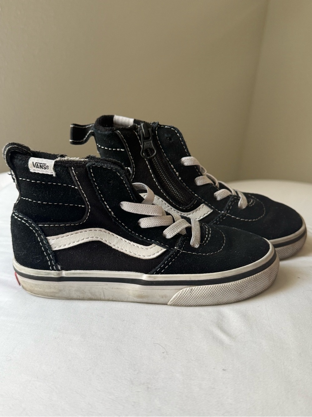 Vans Kids Black and White High-Top Sneakers with Side Zip